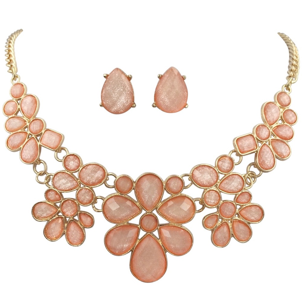 Peach Abstract Bib Necklace Earrings Set